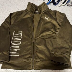 Puma Olive Green Kids' Puffer Jacket with White Logo